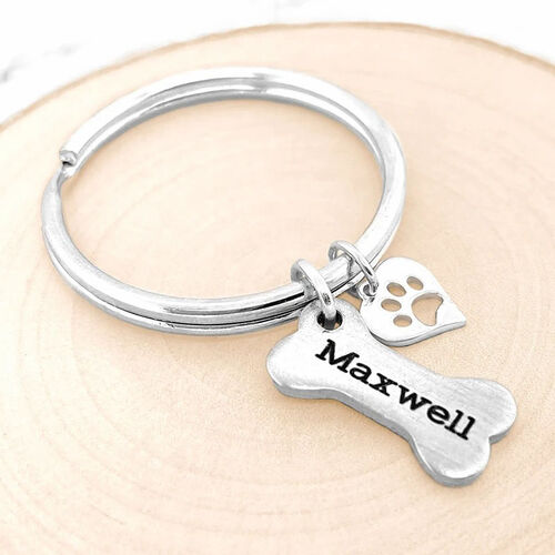Personalized Custom Name Bone And Claw Keychain for Cute Pets