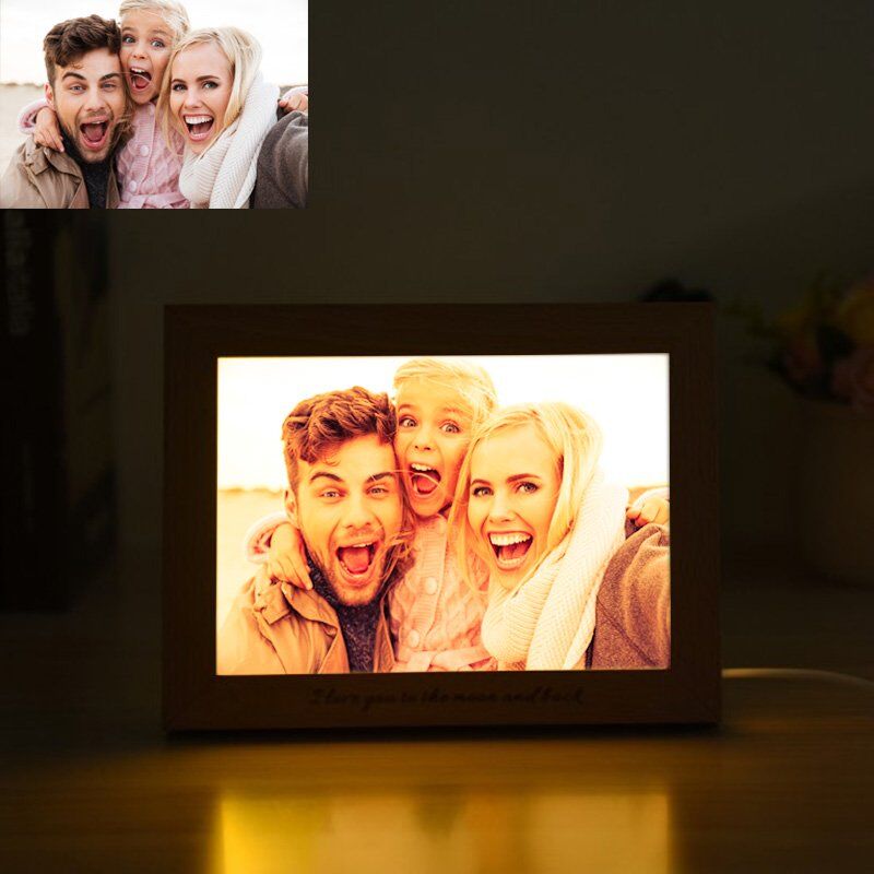 Lampe à photos avec cadre en bois Personnalisé  -Ma vie de famille - Cadeau pour la famille