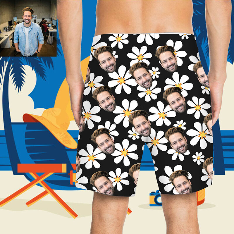 Custom Face Little Daisy Bush Men's Beach Shorts