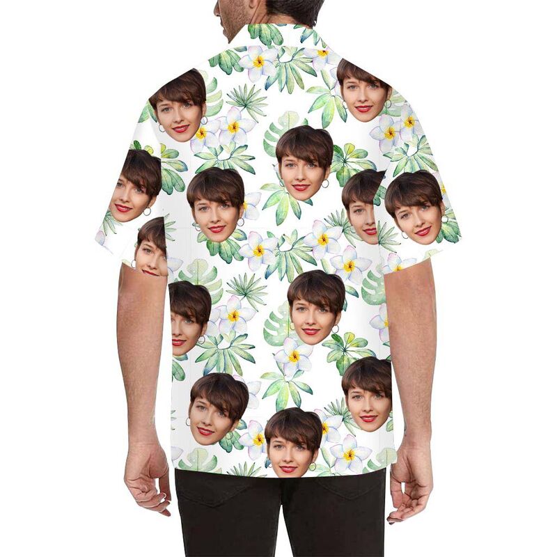 Custom Face Daffodils and Leaves Men's All Over Print Hawaiian Shirt