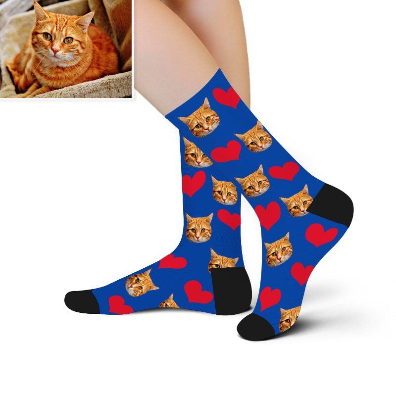 Custom Pet Face Picture Socks Printed with Heart Gift for Pet Lover