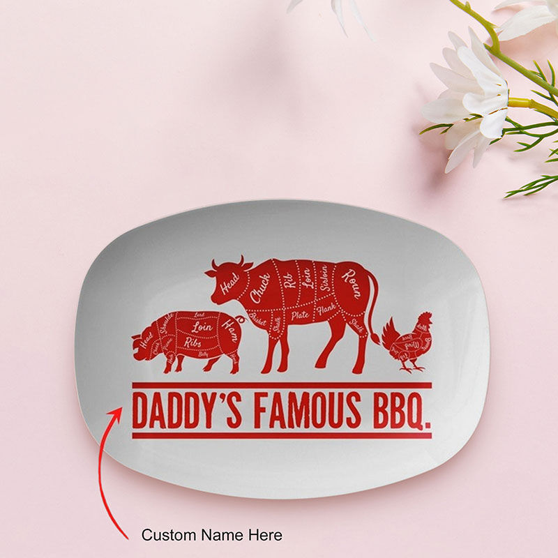 Assiette d'identité personnalisée avec motifs d'animaux pour papa "barbecue célèbre"