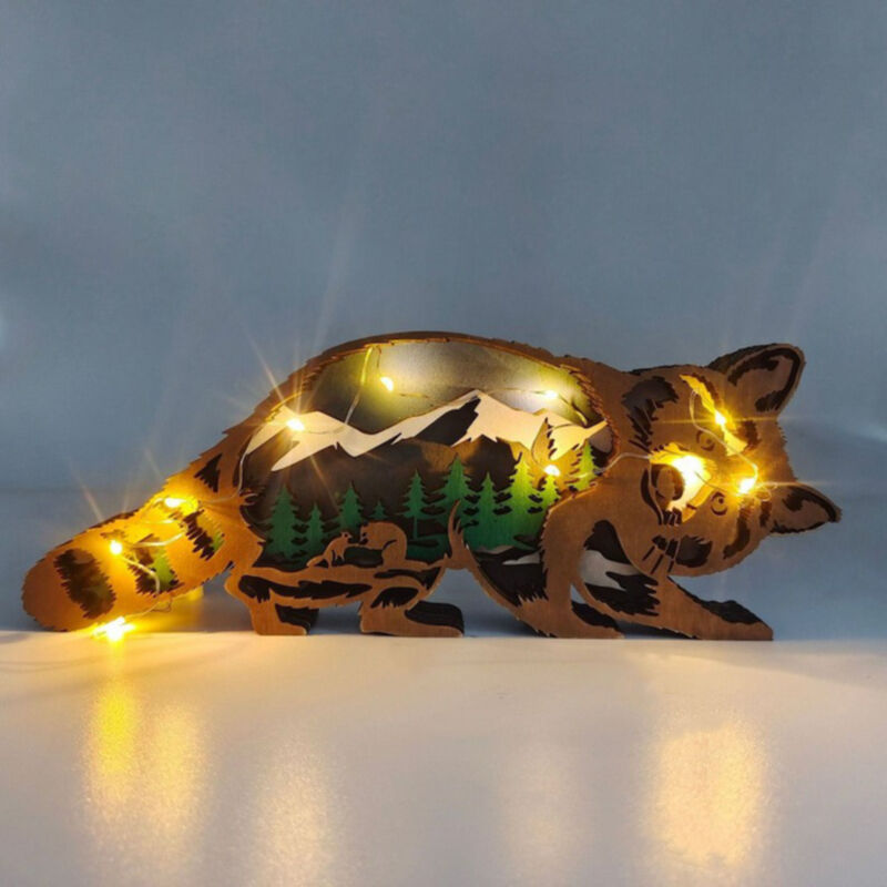 Raccoon 3D Wood Carving Decorative Light Lovely Present for Family