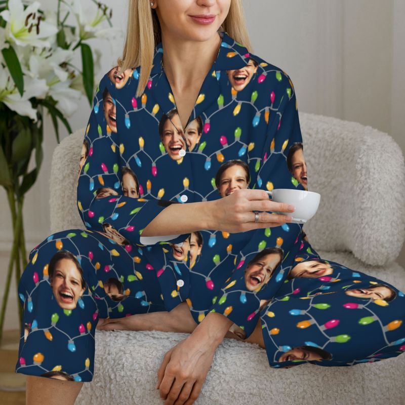 Personalisierte Pyjamas Foto benutzerdefinierte bunte Licht-Muster-Design feiert Weihnachten Geschenk für die Familie