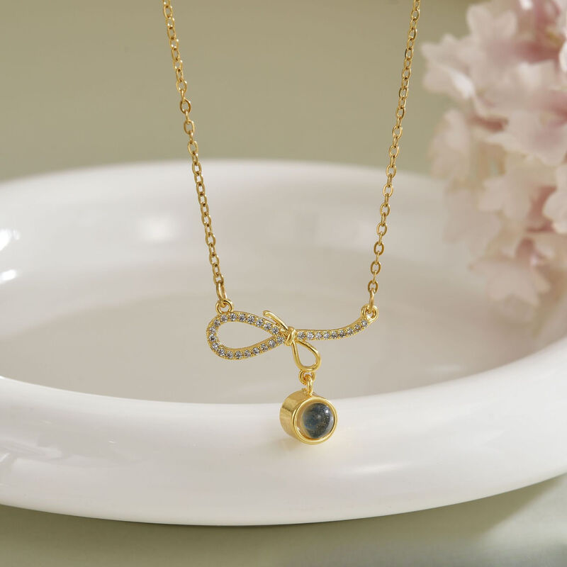 Personalized Bow Projection Picture Necklace Cute Gift for Girlfriend