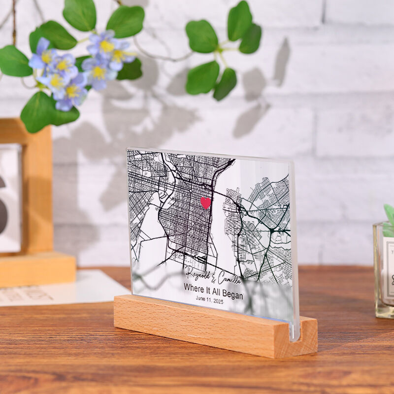 Gepersonaliseerde acryl fotoraster met kaart Creatief cadeau voor koppels