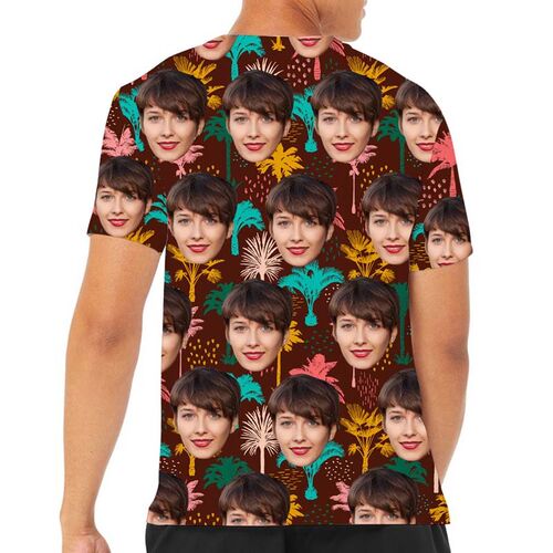 Custom Face T-Shirt With Hawaiian Colorful Trees