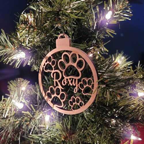 Personalized dog paw name wooden christmas decoration