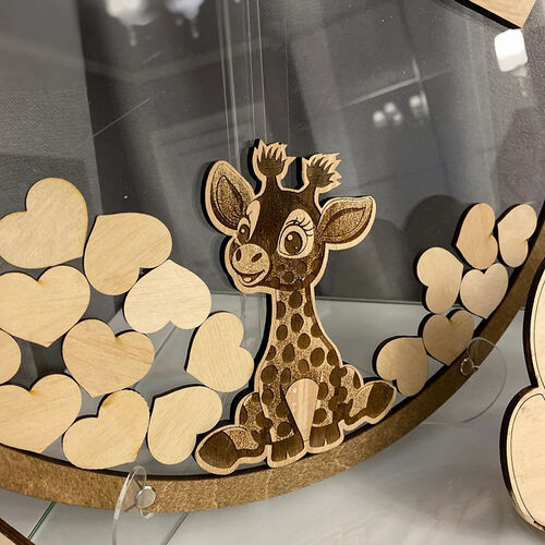 Livre d'Or Personnalisé Girafe Ronde en Acrylique Bois avec Boîte d'Inserts