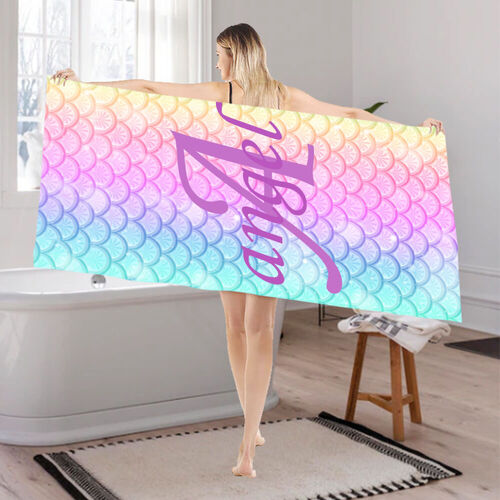 Personalized Name and Letter Beach Bath Towel Beautiful Present for Wife