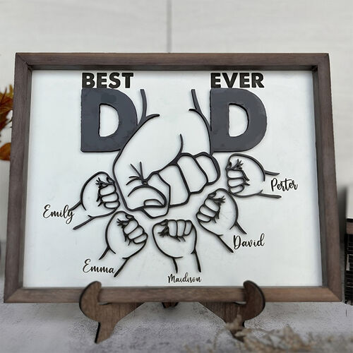 Personalized Name Puzzle Frame Best Dad Ever Design Fist Bump Pattern for Dear Dad