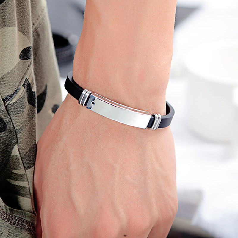 "Wonderful Life" Personalized Bracelet for Men Stainless Steel and Silicone Band