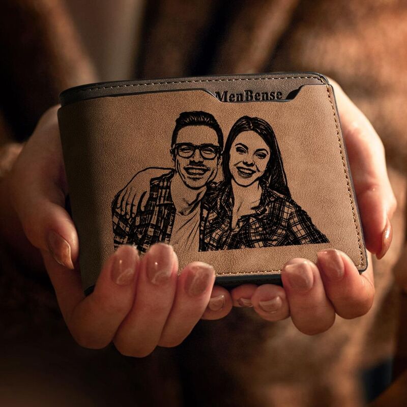 Personalized Double-Sided Photo Wallet-Gift For Him-Dad With Glasses And Mom Laughing