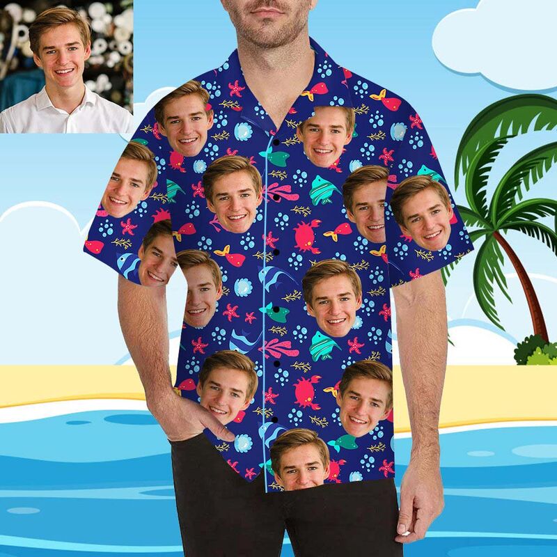 Custom Face Marine Life Men's All Over Print Hawaiian Shirt