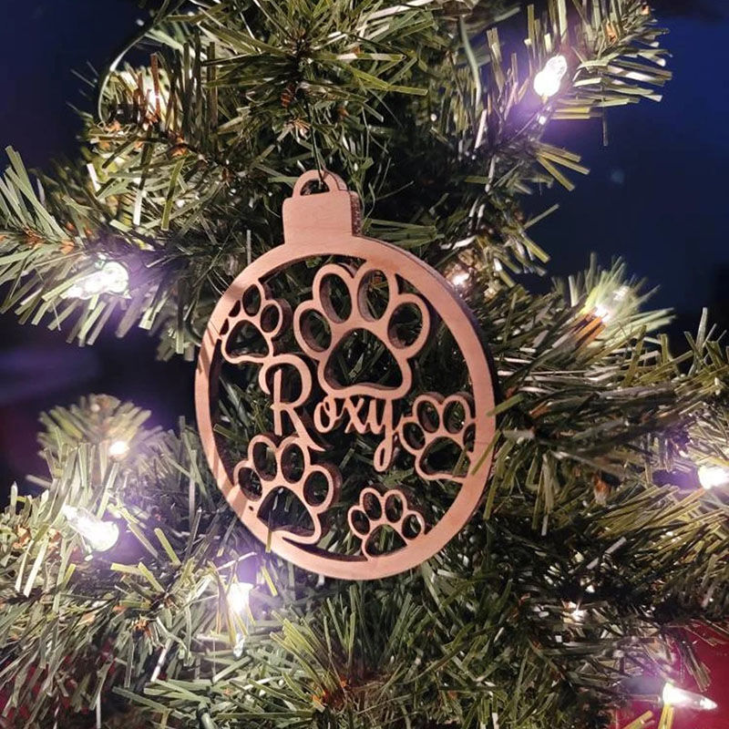 Personalized dog paw name wooden christmas decoration