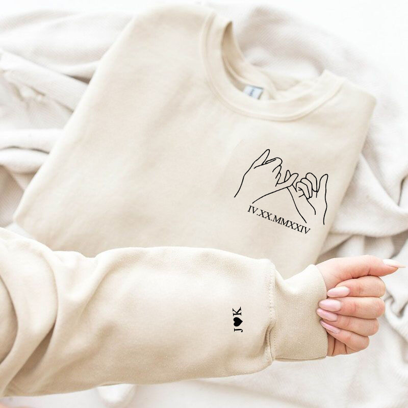 Personalisierte Sweatshirt gestickt Pinky Versprechen mit benutzerdefinierten römischen Ziffern Datum für Paar-Jahrestag