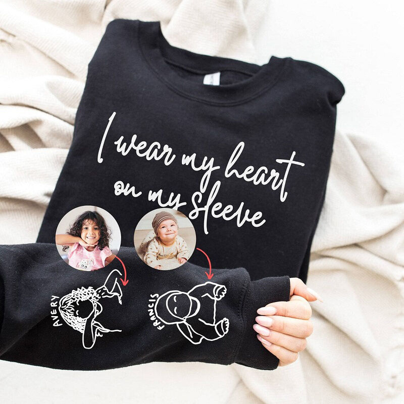 Personalized Sweatshirt Wear My Heart On My Sleeve with Custom Photos Perfect Gift for Mother's Day