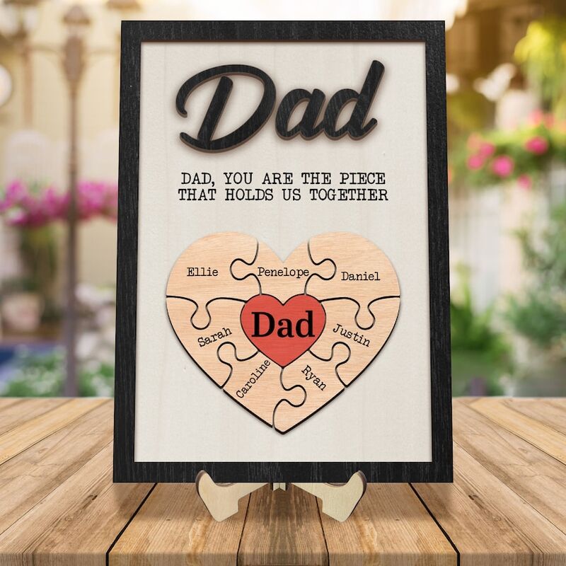 Personalized Heart Name Puzzle Frame Warm Gift For Father's Day