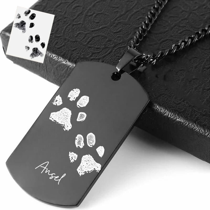 Personalized Dog Tag Necklace With Custom Paw Print And Name For Pet Lovers