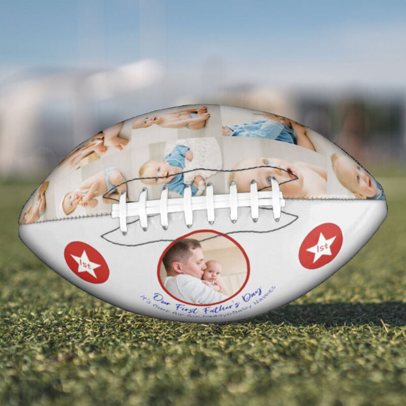 Customized Football Can Add Baby's Photos as First Father's Day Gift for New Dad