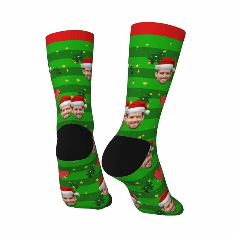 Custom Face Socks with Love Heart and Santa Hat Cute Socks Christmas Gifts for Couples