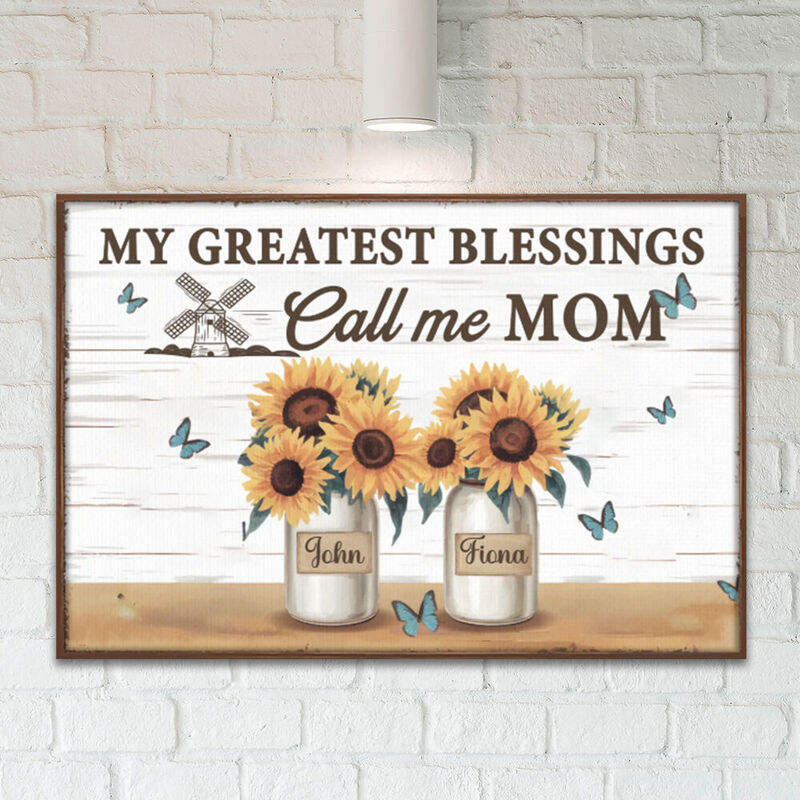 Personalized Name Canvas Wall Art with Sunflowers Pattern Beautiful Present for Mom