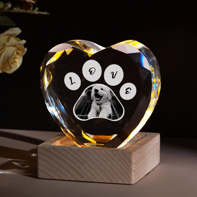 Personalized Carved Crystal Photo with Paw Print Pattern Desktop Deco for Pet Lovers