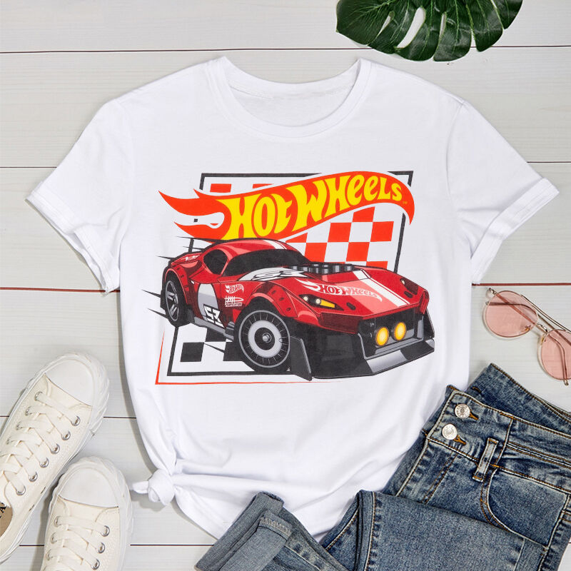 Personalized T-shirt Hot Wheels Red Cool Racing Car Pattern Design Perfect Gift for Car Lovers