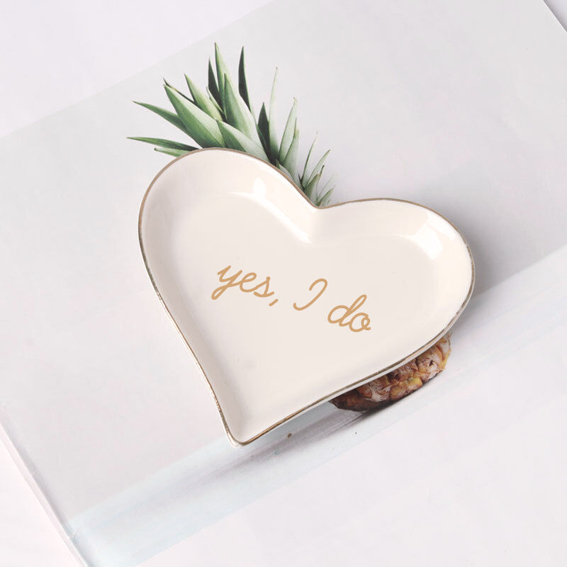 Personalized Text Jewelry Ring Dish Heart Shaped Design Romantic Gift for Your Love