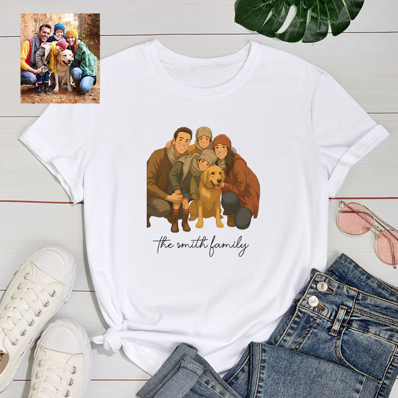 Personalized T-shirt Custom Family Photo Ghibli Anime Style Design Warm Gift for Family
