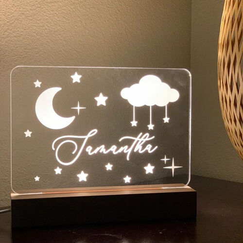 Personalized Wooden Acrylic Custom Stars and Clouds Picture Lights for Kids