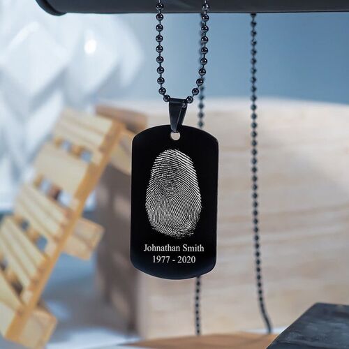 Black Stainless Steel Custom Fingerprint Dog Tag Pendant Necklace with Chain
