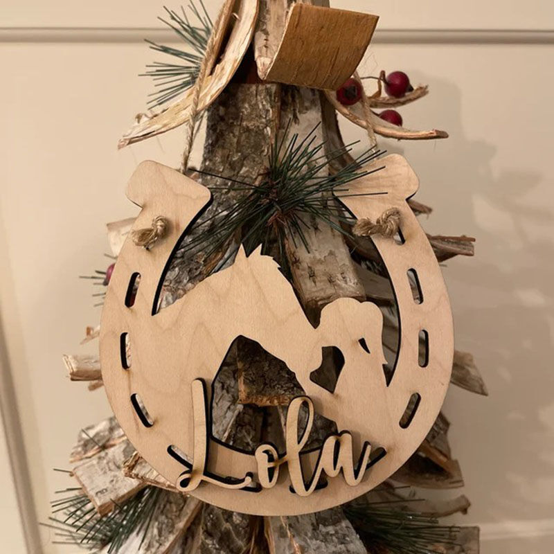 名入れ クリスマスツリー 飾り 木製 オーナメント ホースシュー