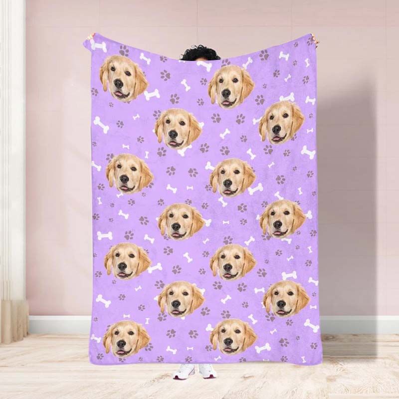 Personalized Animal Paw Print Custom Photo Blanket Gift for Cute Pet