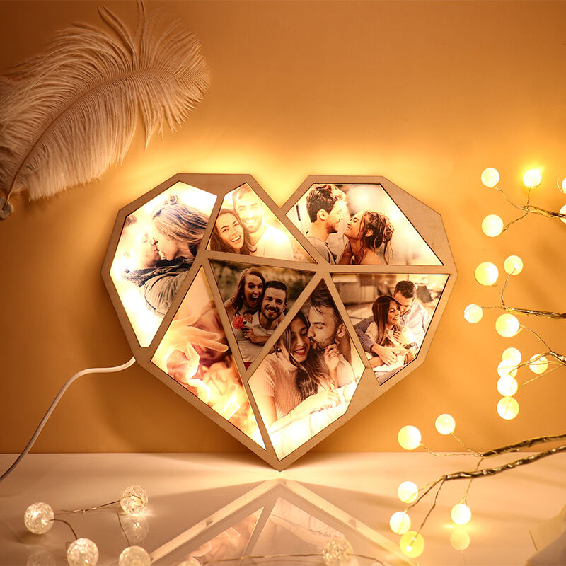 Custom Photo Wooden Lamp Personalized Heart Led Night Light Home Decoration Gift