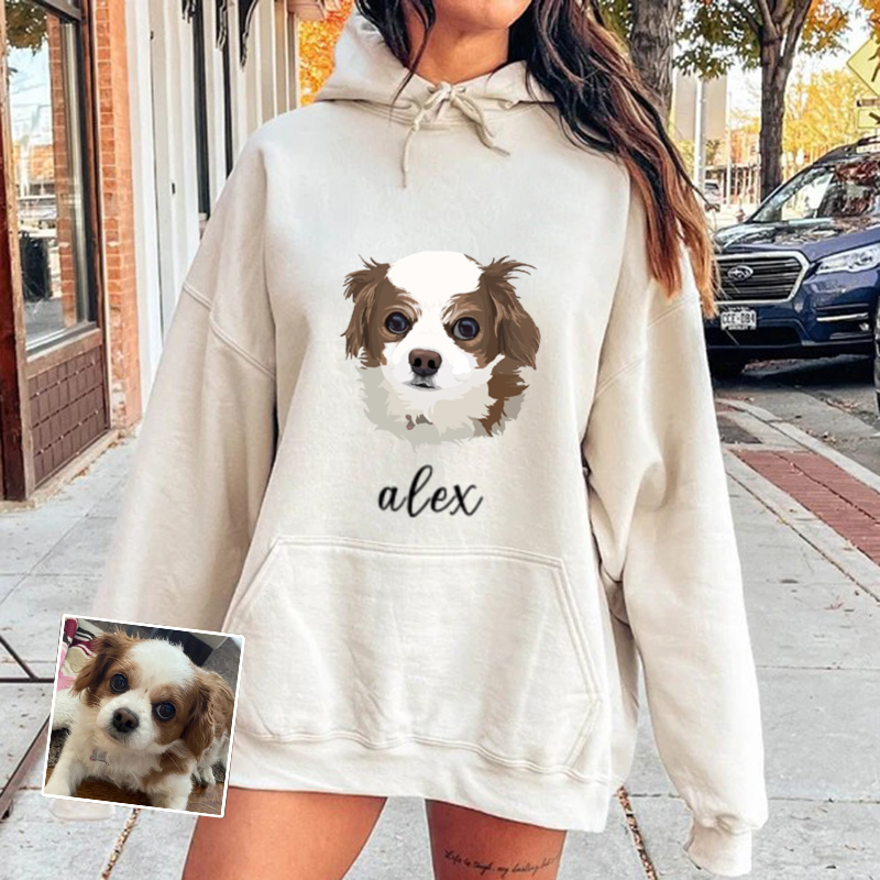 Sudadera con capucha personalizada con foto de perro y nombre para mamá