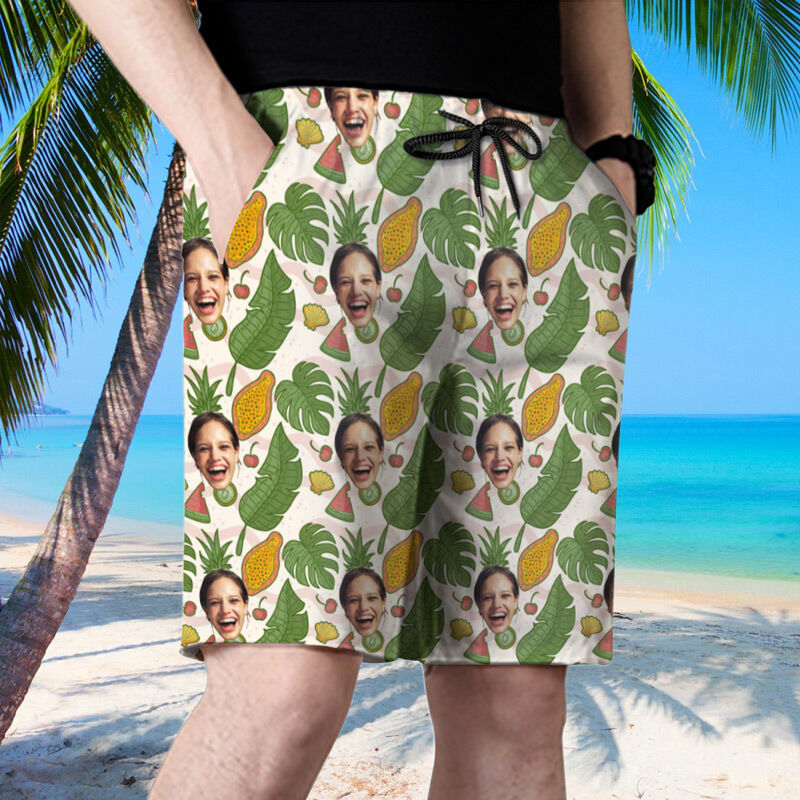 Personalized Picture Men's Beach Shorts Creative Gift for Father