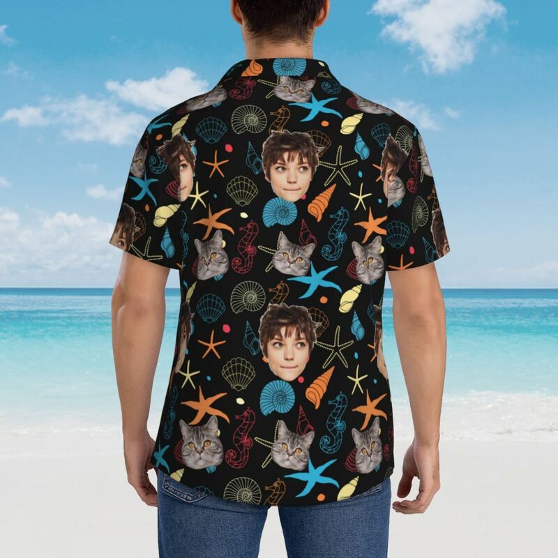 Camisa hawaiana personalizada con estampado de estrellas de mar Unisex Camisa de playa con foto personalizada