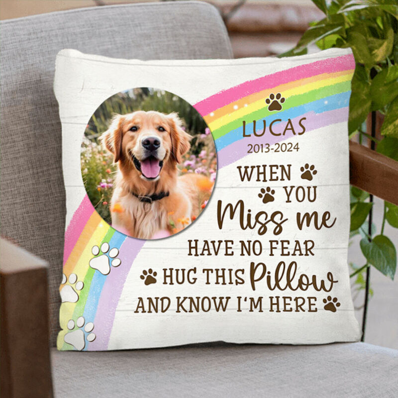 Personalized Pet Memorial Pillow with Rainbow Bridge Comforting Gift for Pet Lovers