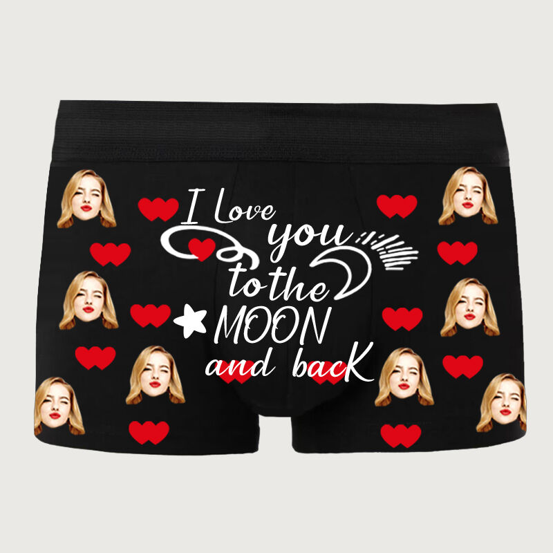 Personalisierte Foto Herren Unterwäsche Boxershorts Cooles Geschenk für ihn "Ich liebe dich bis zum Mond und zurück"