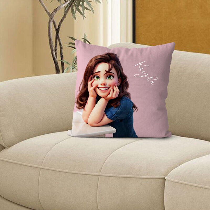 Personalisiertes Cartoon-Foto-Kissen Süßes Stil 9 Hintergrundfarben Geburtstaggeschenk Für Sie