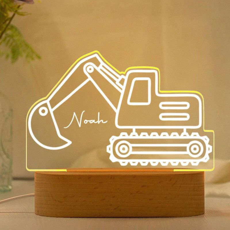 Personalized Name Night Light with Excavator Pattern Cool Gift for Child
