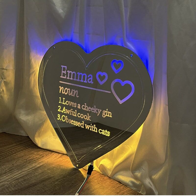 Personalized Heart Shaped Mirror Light Customized Name and Text Gift for Girls