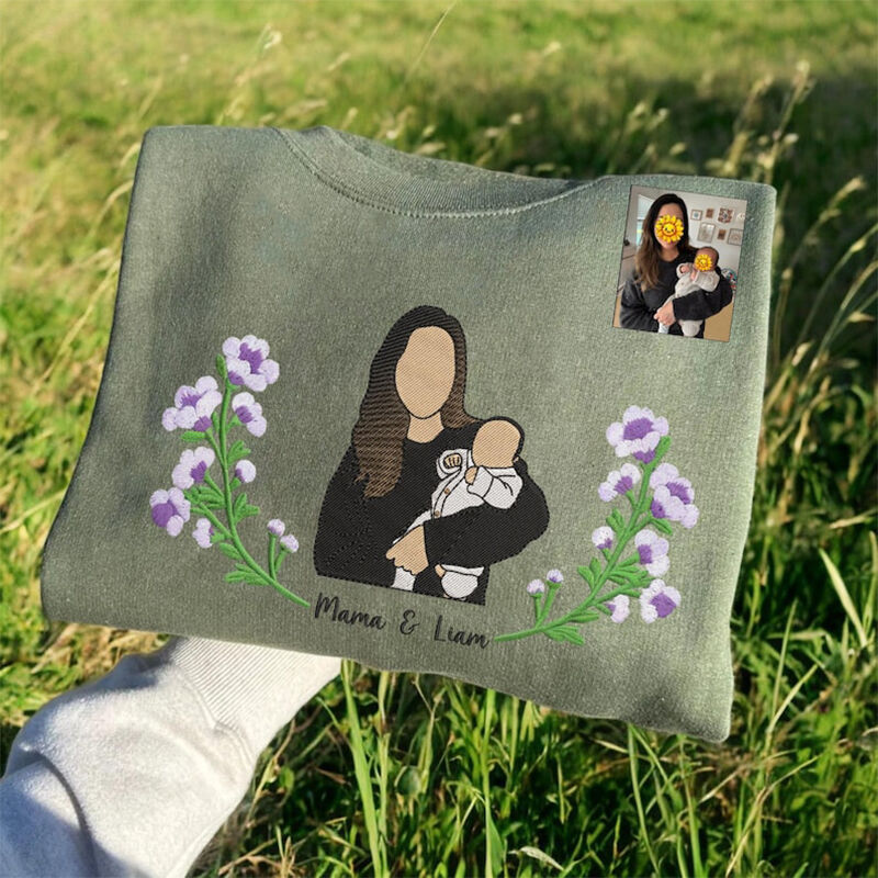 Personlig genser Brodert tilpasset foto fødselsmåned blomster design utsøkt morsdagsgave