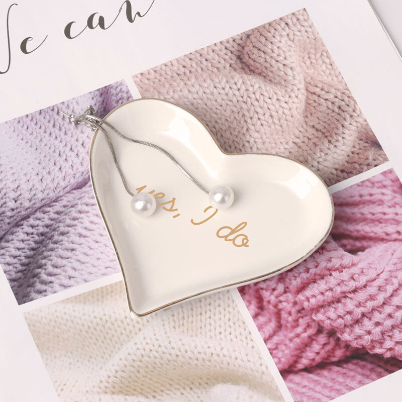 Personalized Text Jewelry Ring Dish Heart Shaped Design Romantic Gift for Your Love