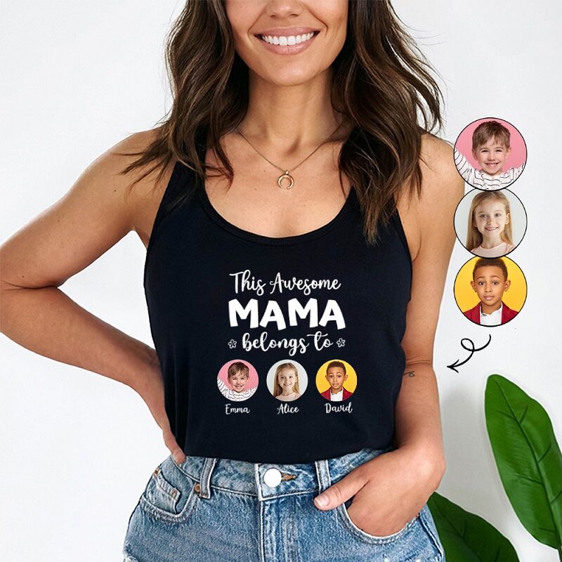 Personalized Tank Top This Awesome Mama Belongs To Custom Kids Photo Perfect Mother's Day Gift