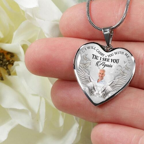 Personalized I Will Carry You with Me Memorial Photo Necklace