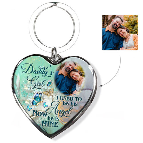 "DADDY'S GIRL I USED TO BE HIS ANGEL" Personalized Memorial Heart Photo Keychain