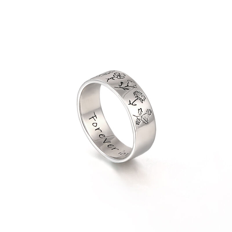 Custom Birth Flower Ring With Text