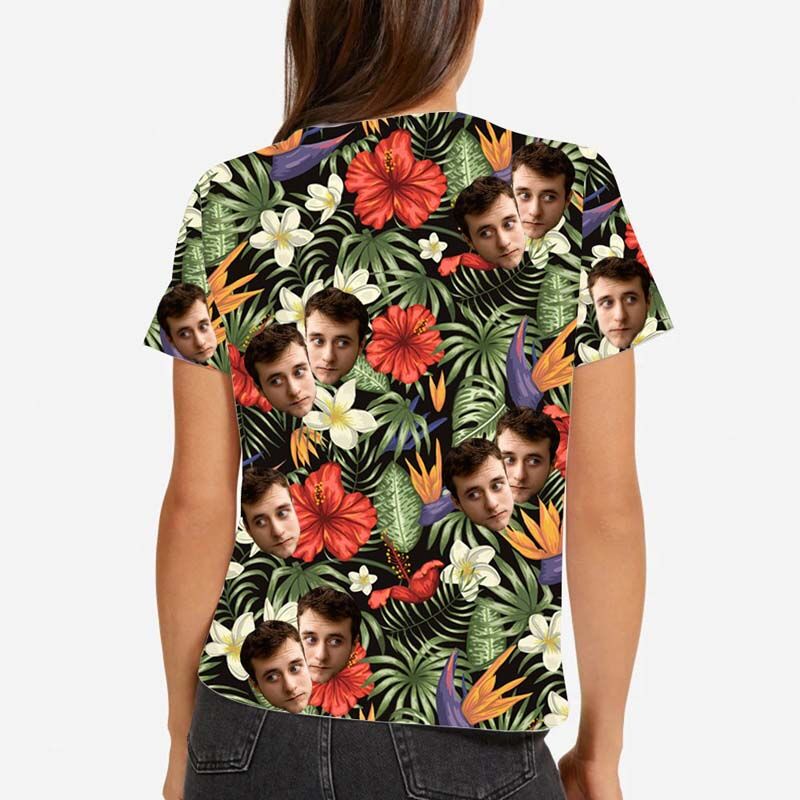 T-shirt hawaïen personnalisé pour femmes, imprimé de fleurs rouges